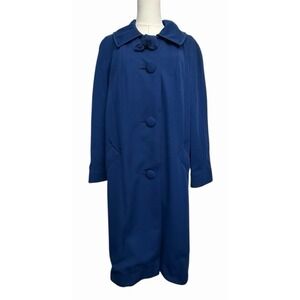 Vintage 60s 70s Swing Coat Blue Rosette Classic Elegant Old Hollywood Glam Twee